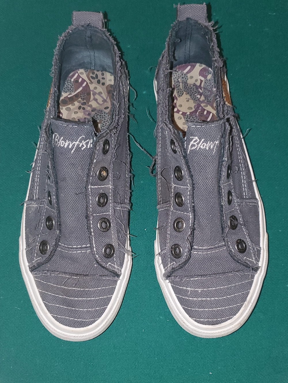 Blowfish Malibu Gray Canvas Slip-On Sneakers with Frayed Edges